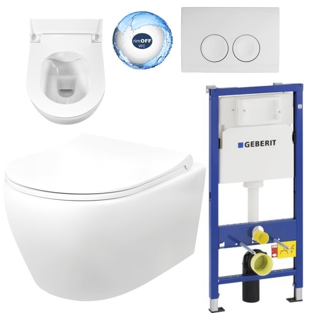 Compleet toiletset Geberit UP100 met Randloos Hangtoilet Creavit Aloni Wit incl. Softclose toiletbril