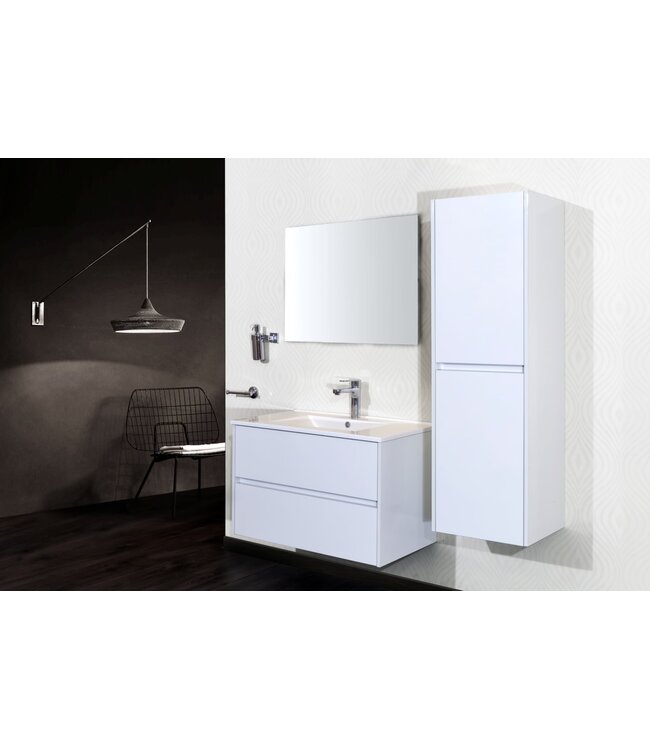 Creavit Aloni Badkamermeubel Hayat 60cm Wit Hoogglans met Mineraal marmer Wastafel 2 lades Greeploos 60x52x46 cm