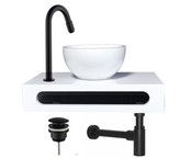 SaniPro PARRO Mini Toilet Fonteinset met Handdoekhouder Solidsurface waskom Zwarte Kraan met draaiknop Pushup en Sifon 40x22x8cm