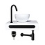 SANI-SUPPLY SaniPro PARRO Mini Toilet Fonteinset met Handdoekhouder Solidsurface waskom Zwarte Kraan met draaiknop Pushup en Sifon 40x22x8cm