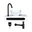 SaniPRO SaniPro PARRO Mini Toilet Fonteinset met Handdoekhouder Solidsurface waskom Zwarte Kraan met draaiknop Pushup en Sifon 40x22x8cm
