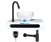 SaniPro PARRO Mini Toilet Fonteinset met Handdoekhouder Solidsurface waskom Zwarte Kraan met draaiknop Pushup en Sifon 40x22x8cm