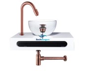 SaniPro PARRO Mini Toilet Fonteinset met Handdoekhouder Solidsurface waskom Zwarte Kraan met draaiknop Pushup en Sifon 40x22x8cm