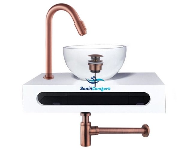 SaniPro PARRO Mini Toilet Fonteinset met Handdoekhouder Solidsurface waskom Zwarte Kraan met draaiknop Pushup en Sifon 40x22x8cm