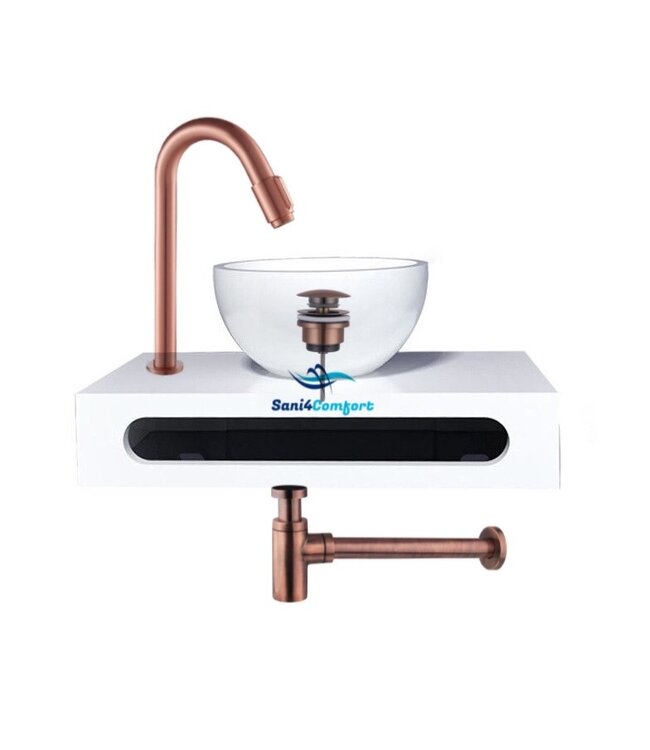 SaniPro PARRO Mini Toilet Fonteinset met Handdoekhouder Solidsurface waskom Zwarte Kraan met draaiknop Pushup en Sifon 40x22x8cm