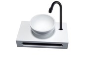 SaniPro PARRO Mini Toilet Fonteinset met Handdoekhouder Solidsurface waskom Zwarte Kraan met draaiknop Pushup en Sifon 40x22x8cm