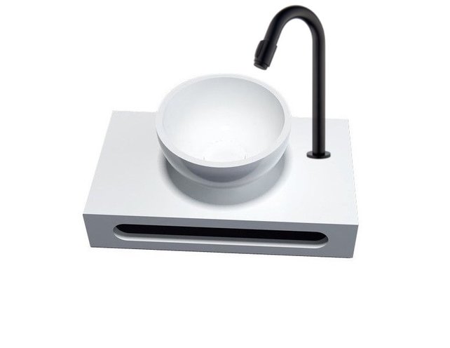 SaniPro PARRO Mini Toilet Fonteinset met Handdoekhouder Solidsurface waskom Zwarte Kraan met draaiknop Pushup en Sifon 40x22x8cm
