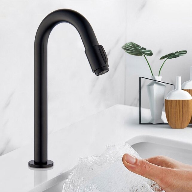 SaniPro PARRO Mini Toilet Fonteinset met Handdoekhouder Solidsurface waskom Zwarte Kraan met draaiknop Pushup en Sifon 40x22x8cm