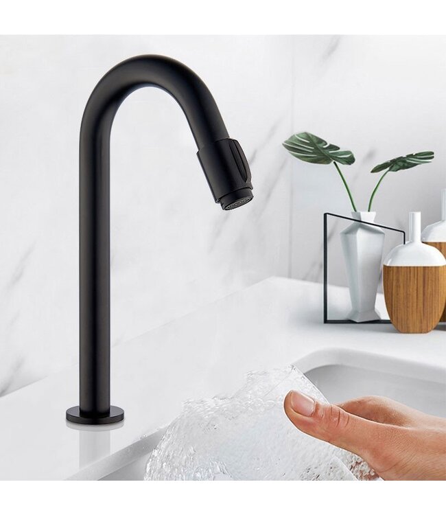 SaniPro PARRO Mini Toilet Fonteinset met Handdoekhouder Solidsurface waskom Zwarte Kraan met draaiknop Pushup en Sifon 40x22x8cm