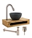Parro Mini Toilet Fonteinset met Handdoekhouder RVS Kraan Sifon en Push-UP Waskom Natuursteen
