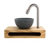 Parro Mini Toilet Fonteinset met Handdoekhouder RVS Kraan Sifon en Push-UP Waskom Natuursteen