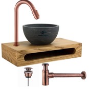 Parro Mini Toilet Fonteinset met Handdoekhouder RVS Kraan Sifon en Push-UP Waskom Natuursteen