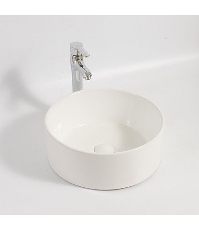 Waskom Salerno 40x40x15cm Glans Wit Rond Opbouw Keramiek
