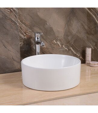 Waskom Salerno 40x40x15cm Glans Wit Rond Opbouw Keramiek