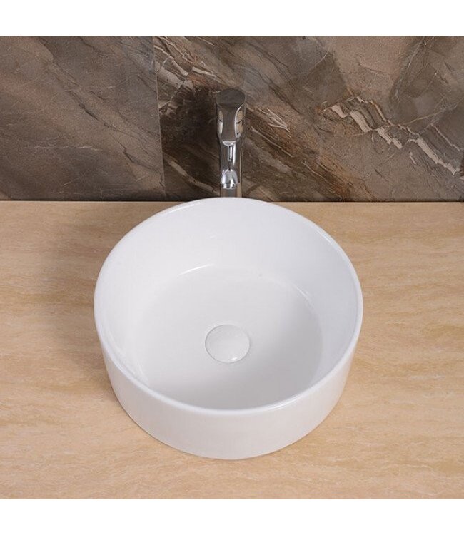 Waskom Salerno 40x40x15cm Glans Wit Rond Opbouw Keramiek