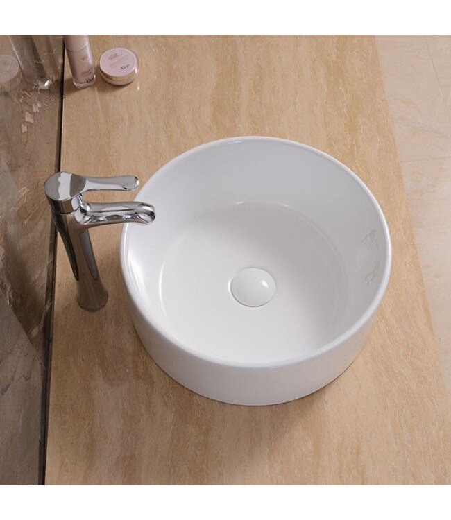 Waskom Salerno 40x40x15cm Glans Wit Rond Opbouw Keramiek