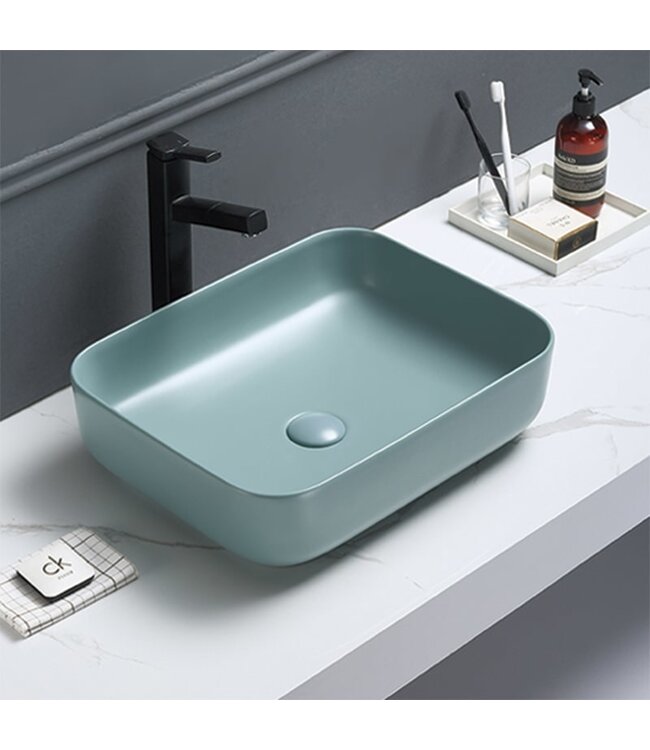 Waskom Minerva Mat Jade Groen 50x39x13cm vierkant keramiek incl. bijpassend click-waste