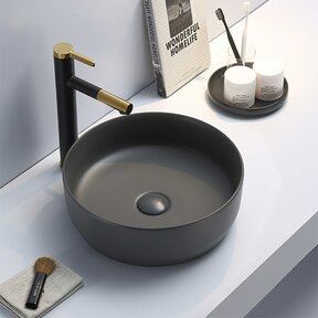 Waskom minerva mat antraciet rond 39x12cm keramiek incl bijpassend click waste