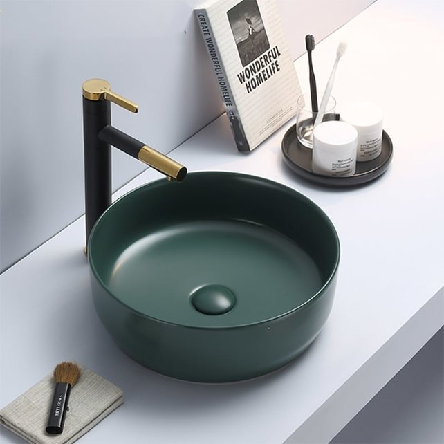 Waskom minerva mat antraciet rond 39x12cm keramiek incl bijpassend click waste Waskom minerva mat antraciet rond 39x12cm keramiek incl bijpassend click waste