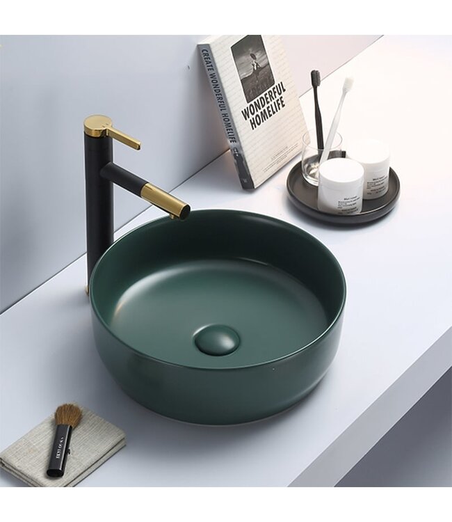 Waskom minerva mat antraciet rond 39x12cm keramiek incl bijpassend click waste