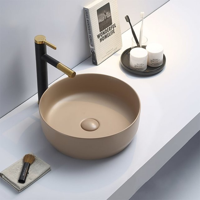 Waskom minerva mat antraciet rond 39x12cm keramiek incl bijpassend click waste Waskom minerva mat antraciet rond 39x12cm keramiek incl bijpassend click waste