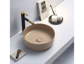 Waskom Minerva Mat Zand Beige rond 39x12cm keramiek incl bijpassend click waste