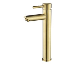 Wastafelkraan Hoog Geborsteld Goud Opbouw Mengkraan Rond  1 Greeps