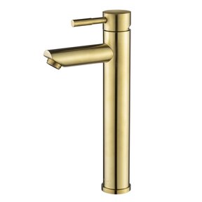 Wastafelkraan Hoog Geborsteld Goud Opbouw Mengkraan Rond  1 Greeps