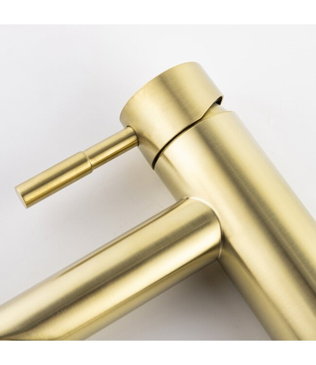 Wastafelkraan Hoog Geborsteld Goud Opbouw Mengkraan Rond  1 Greeps