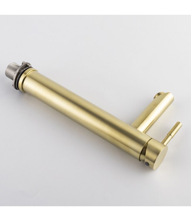 Wastafelkraan Hoog Geborsteld Goud Opbouw Mengkraan Rond  1 Greeps