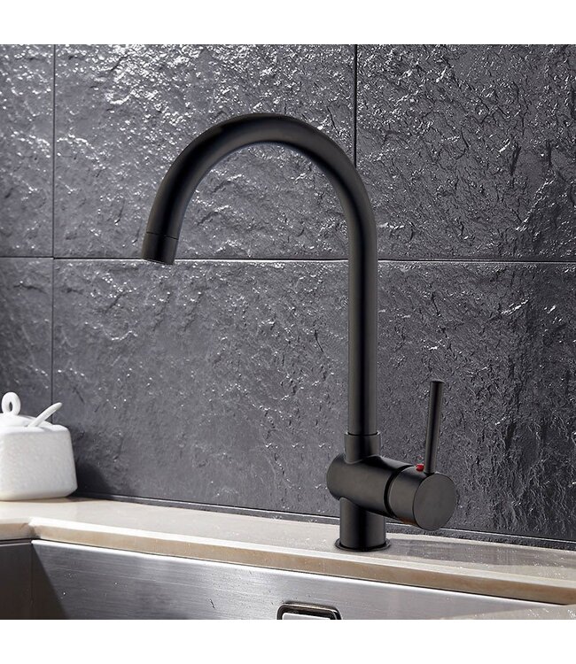 Keukenkraan Donna Mengkraan Rond Mat Zwart 1 Greeps Draaibaar Uitloop