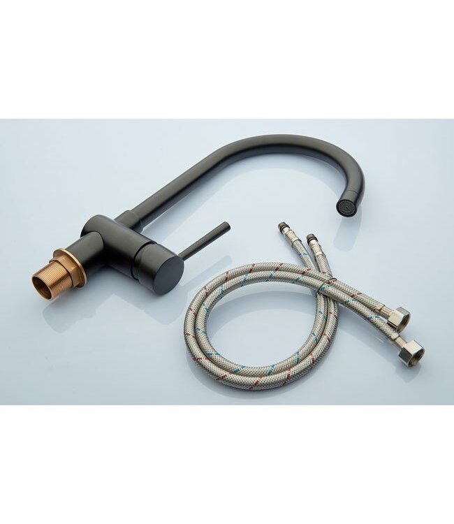 Keukenkraan Donna Mengkraan Rond Mat Zwart 1 Greeps Draaibaar Uitloop