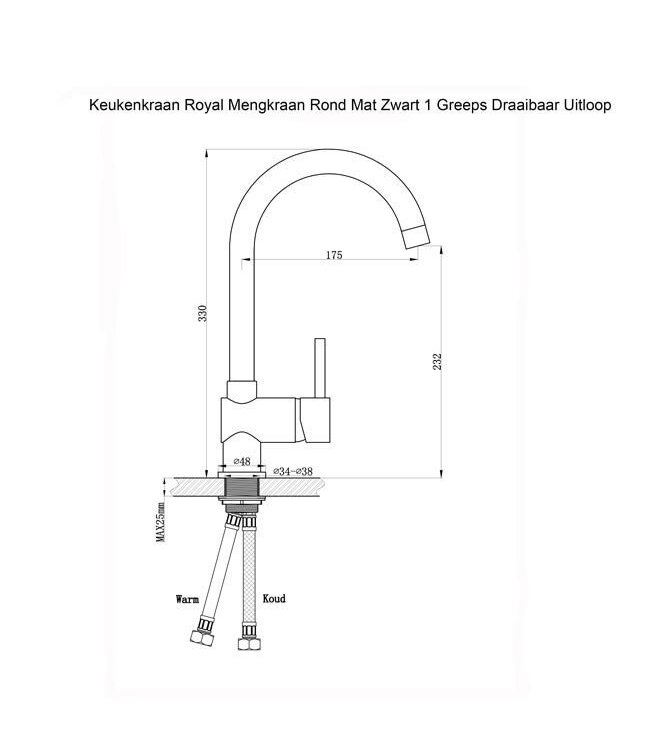 Keukenkraan Donna Mengkraan Rond Mat Zwart 1 Greeps Draaibaar Uitloop