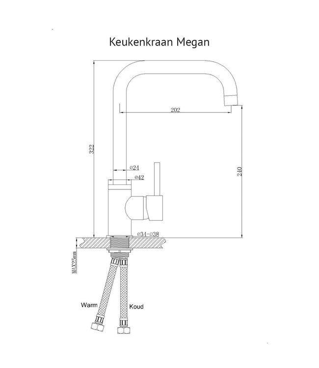 SaniPro Keukenkraan Donna Lux Mengkraan Rond Mat Zwart 1 Greeps Draaibaar Uitloop