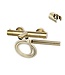 Badkraan Set Geborsteld Goud 15cm Hartafstand Thermostatisch Opbouw Rond Goud 2 Greeps Onderuitloop met Handdouche Set