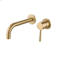 Wastafelkraan Inbouw Gold Mengkraan Rond Geborsteld Goud 1 Greeps 19cm Uitloop
