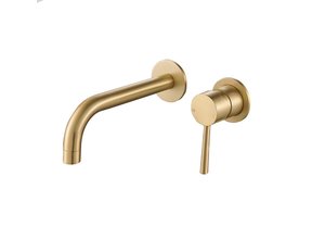 Wastafelkraan Inbouw Gold Mengkraan Rond Geborsteld Goud 1 Greeps 19cm Uitloop