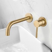 Wastafelkraan Inbouw Gold Mengkraan Rond Geborsteld Goud 1 Greeps 19cm Uitloop Wastafelkraan Inbouw Gold Mengkraan Rond Geborsteld Goud 1 Greeps 19cm Uitloop