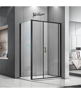 Douchecabine Donna 120x100x200cm Mat Zwart Rechthoek Schuifdeur Helder Glas  AntikalkProfiel 6mm Veiligheidsglas Easy Clean