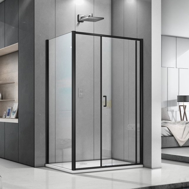 Douchecabine Donna 120x100x200cm Mat Zwart Rechthoek Schuifdeur Helder Glas  AntikalkProfiel 6mm Veiligheidsglas Easy Clean