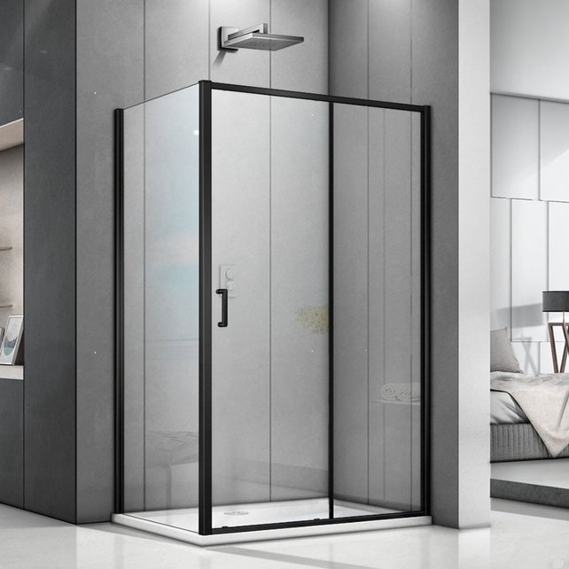 Douchecabine Donna 120x100x200cm Mat Zwart Rechthoek Schuifdeur Helder Glas  AntikalkProfiel 6mm Veiligheidsglas Easy Clean