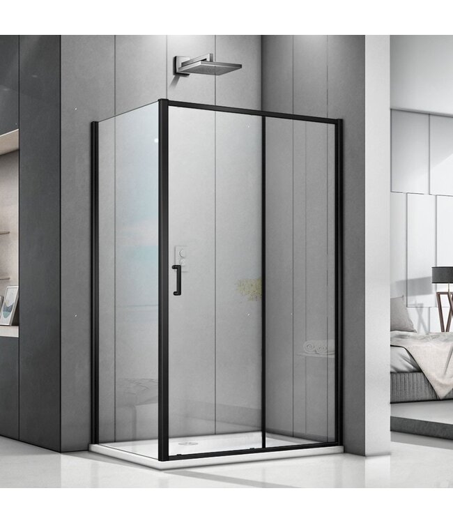 Douchecabine Donna 120x100x200cm Mat Zwart Rechthoek Schuifdeur Helder Glas  AntikalkProfiel 6mm Veiligheidsglas Easy Clean