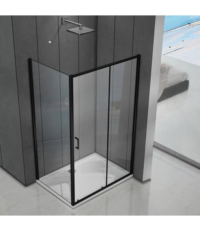 Douchecabine Donna 120x100x200cm Mat Zwart Rechthoek Schuifdeur Helder Glas  AntikalkProfiel 6mm Veiligheidsglas Easy Clean