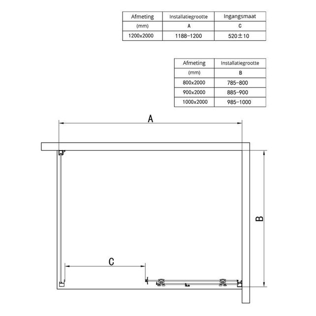 Douchecabine Donna 120x100x200cm Mat Zwart Rechthoek Schuifdeur Helder Glas  AntikalkProfiel 6mm Veiligheidsglas Easy Clean