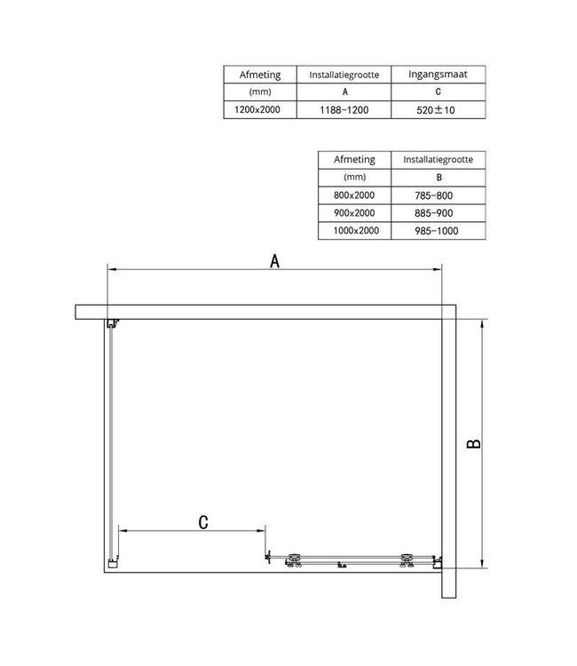 Douchecabine Donna 120x100x200cm Mat Zwart Rechthoek Schuifdeur Helder Glas  AntikalkProfiel 6mm Veiligheidsglas Easy Clean