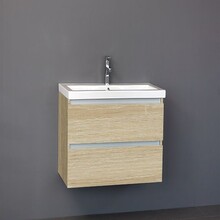 Badkamermeubel Trend Zara 60x47x52cm Licht Eiken SaniPro 2 Lades Greeploos met greeplist aliminium Softclose Wastafel 1 Kraangaten Keramiek