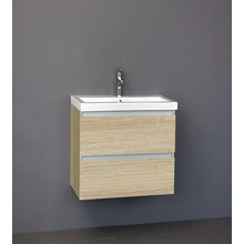 Badkamermeubel Trend Zara 60x47x52cm Licht Eiken SaniPro 2 Lades Greeploos met greeplist aliminium Softclose Wastafel 1 Kraangaten Keramiek