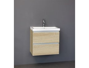 Badkamermeubel Trend Zara 60x47x52cm Licht Eiken SaniPro 2 Lades Greeploos met greeplist aliminium Softclose Wastafel 1 Kraangaten Keramiek