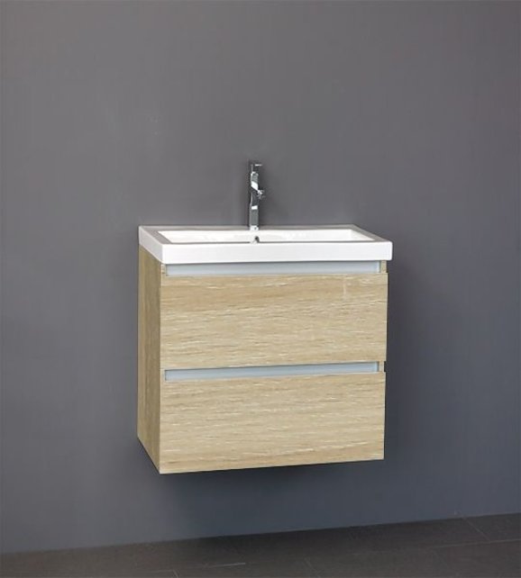 Badkamermeubel Trend Zara 60x47x52cm Licht Eiken SaniPro 2 Lades Greeploos met greeplist aliminium Softclose Wastafel 1 Kraangaten Keramiek Badkamermeubel Trend Zara 60x47x52cm Licht Eiken SaniPro 2 Lades Greeploos met greeplist aliminium Softclose Wastafel 1 Kraangaten Keramiek