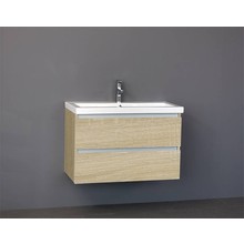 Badkamermeubel Trend Zara 80x47x52cm Licht Eiken SaniPro 2 Lades Greeploos met greeplist aliminium Softclose Wastafel 1 Kraangaten Keramiek